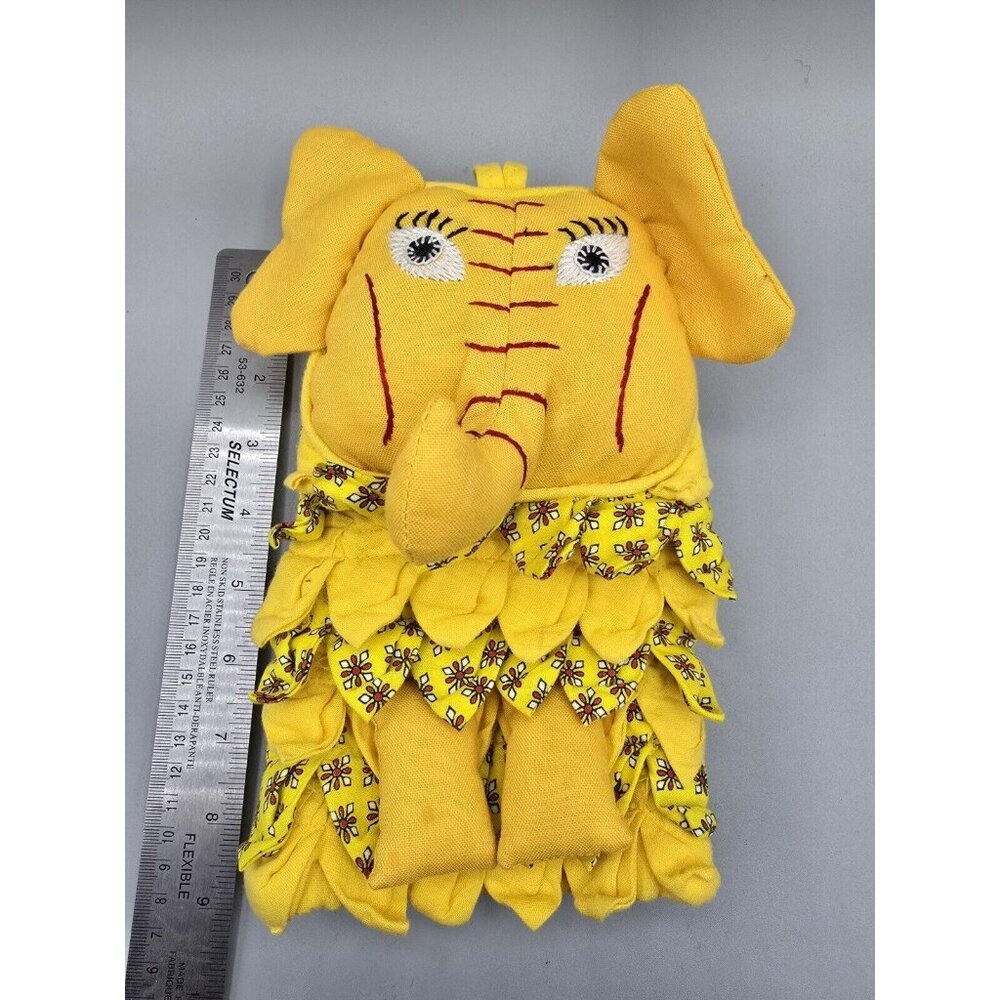 Embroidered Folk Art‎ Yellow Elephant Oven Mitt Handmade in Thailand